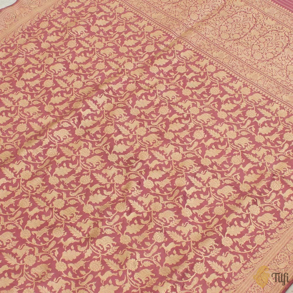 Onion Pink Pure Katan Silk Banarasi Shikaargah Handloom Saree