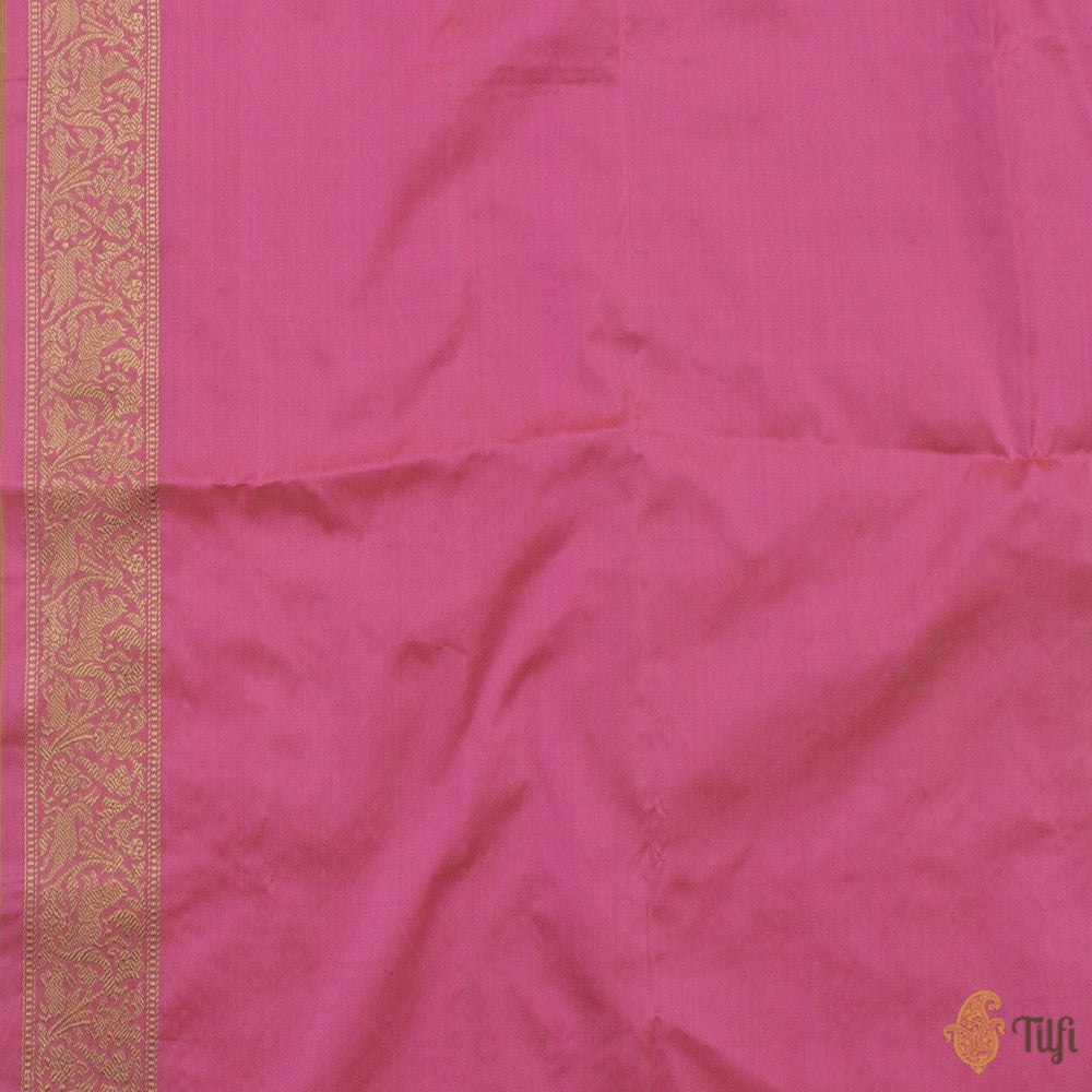 Ivory-Pink Pure Katan Silk Banarasi Shikaargah Handloom Saree