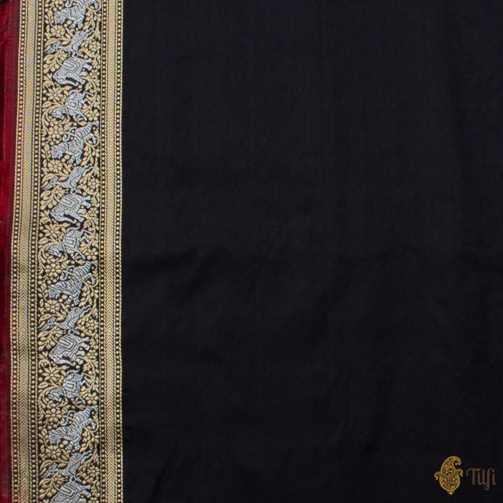 Black-Red Pure Katan Silk Banarasi Handloom Shikaargah Saree