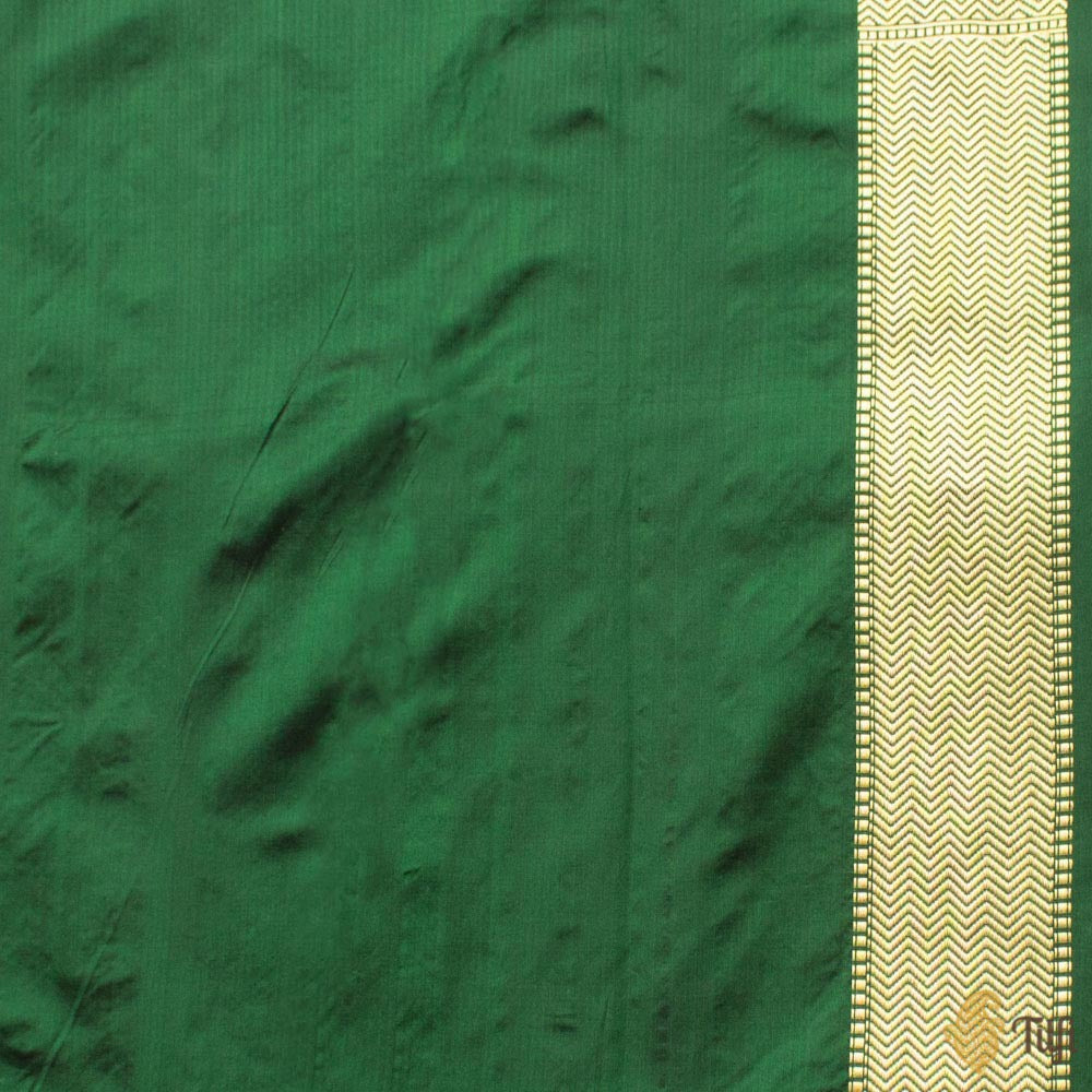 Dark Green Pure Katan Silk Banarasi Shikargah Handloom Saree