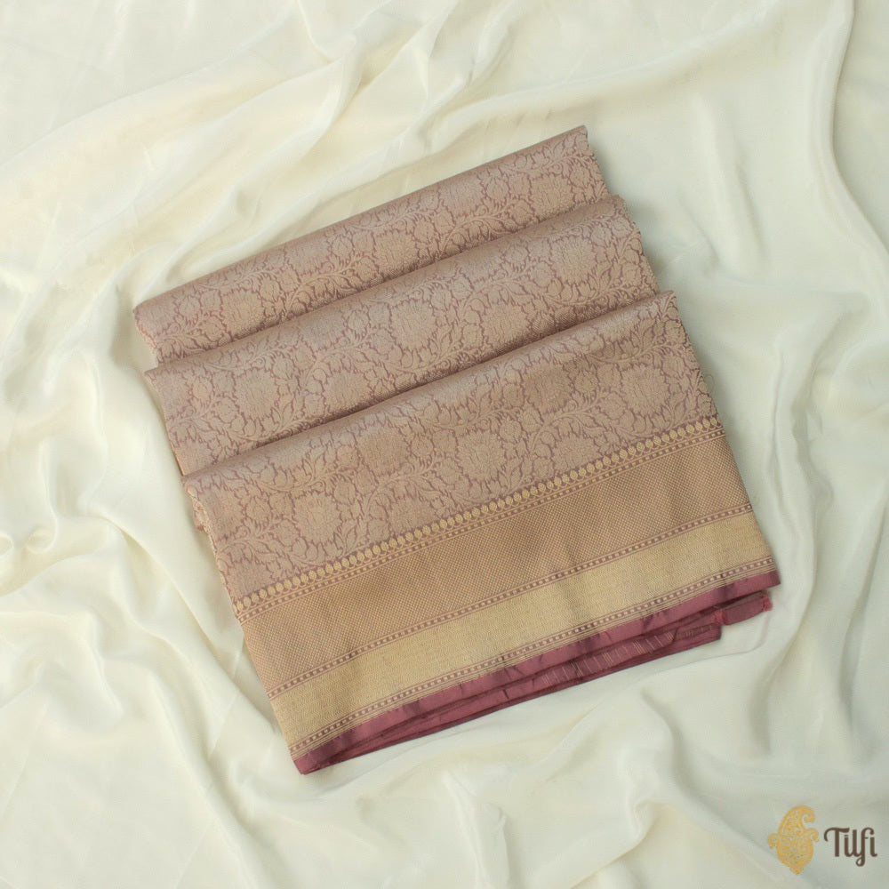 Pastel Mauve Pure Satin Silk Handloom Banarasi Saree