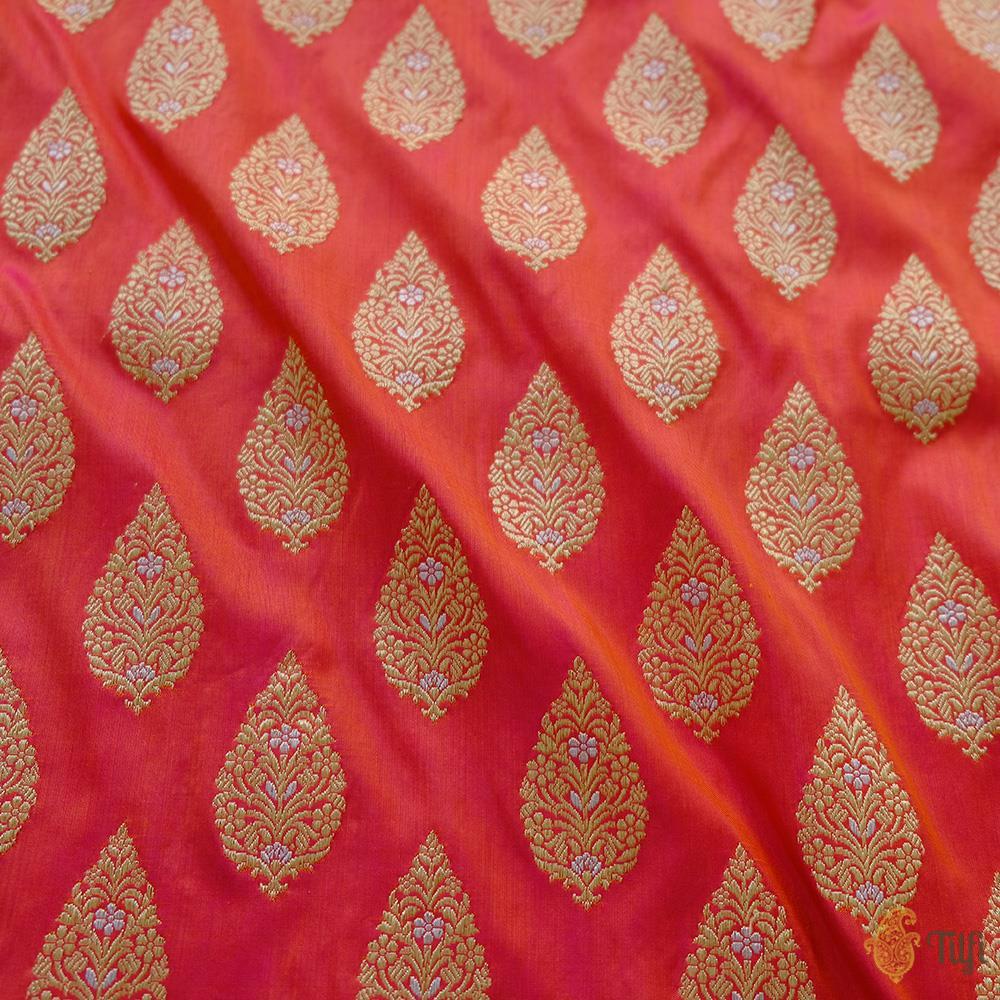 Rani Pink-Orange Pure Katan Silk Kadwa Banarasi Handloom Saree