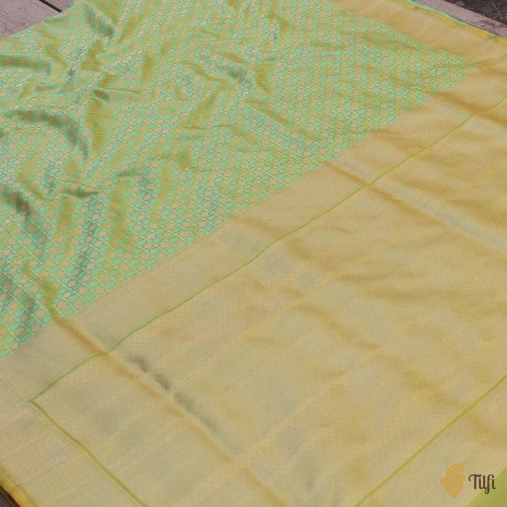 Yellow-Green Pure Soft Satin Silk Banarasi Handloom Saree