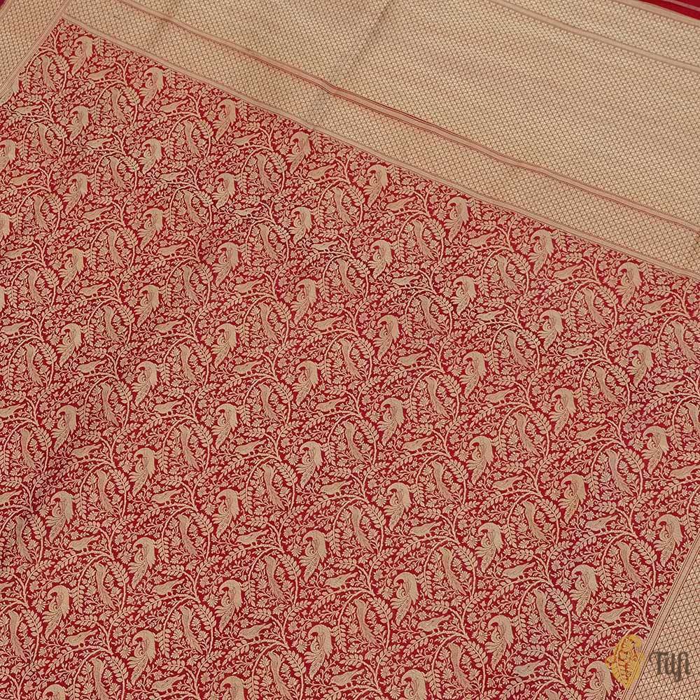 Deep Maroon Pure Katan Silk Banarasi Shikargah Handloom Saree