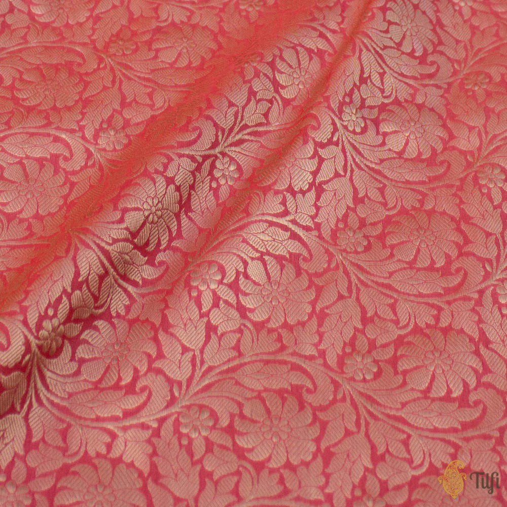 Coral Pink Pure Katan Silk Banarasi Handloom Saree