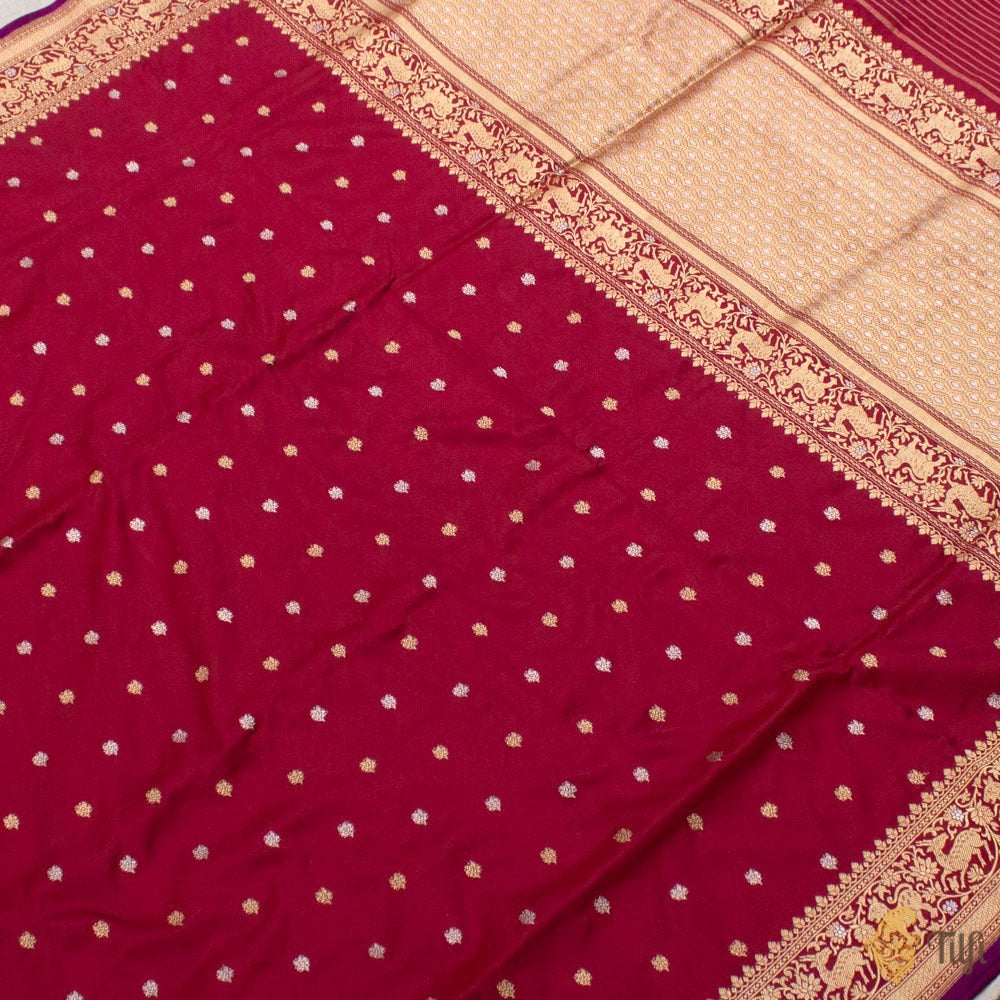 Red-Burgundy Pure Katan Silk Banarasi Handloom Saree