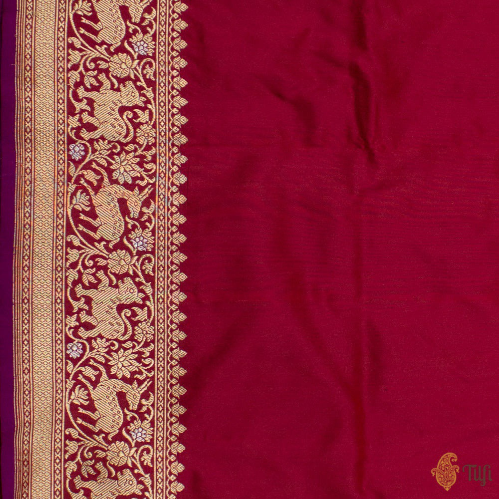 Red-Burgundy Pure Katan Silk Banarasi Handloom Saree
