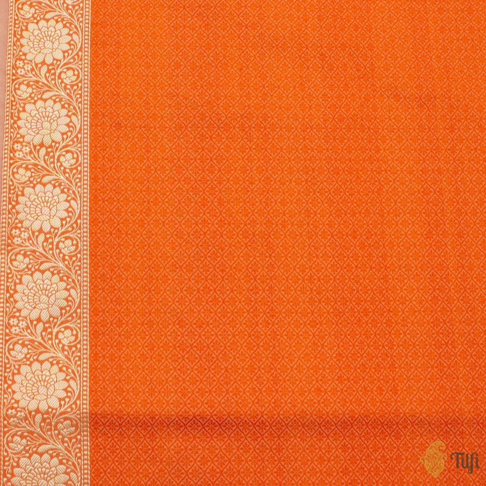 Soft Pink-Orange Pure Kora Silk Banarasi Handloom Saree