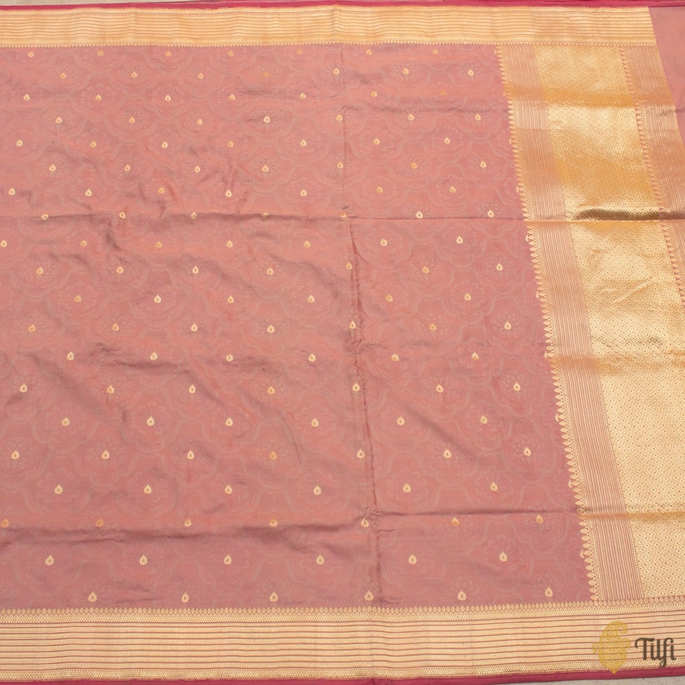 Old Rose Pink Pure Soft Satin Silk Banarasi Handloom Saree