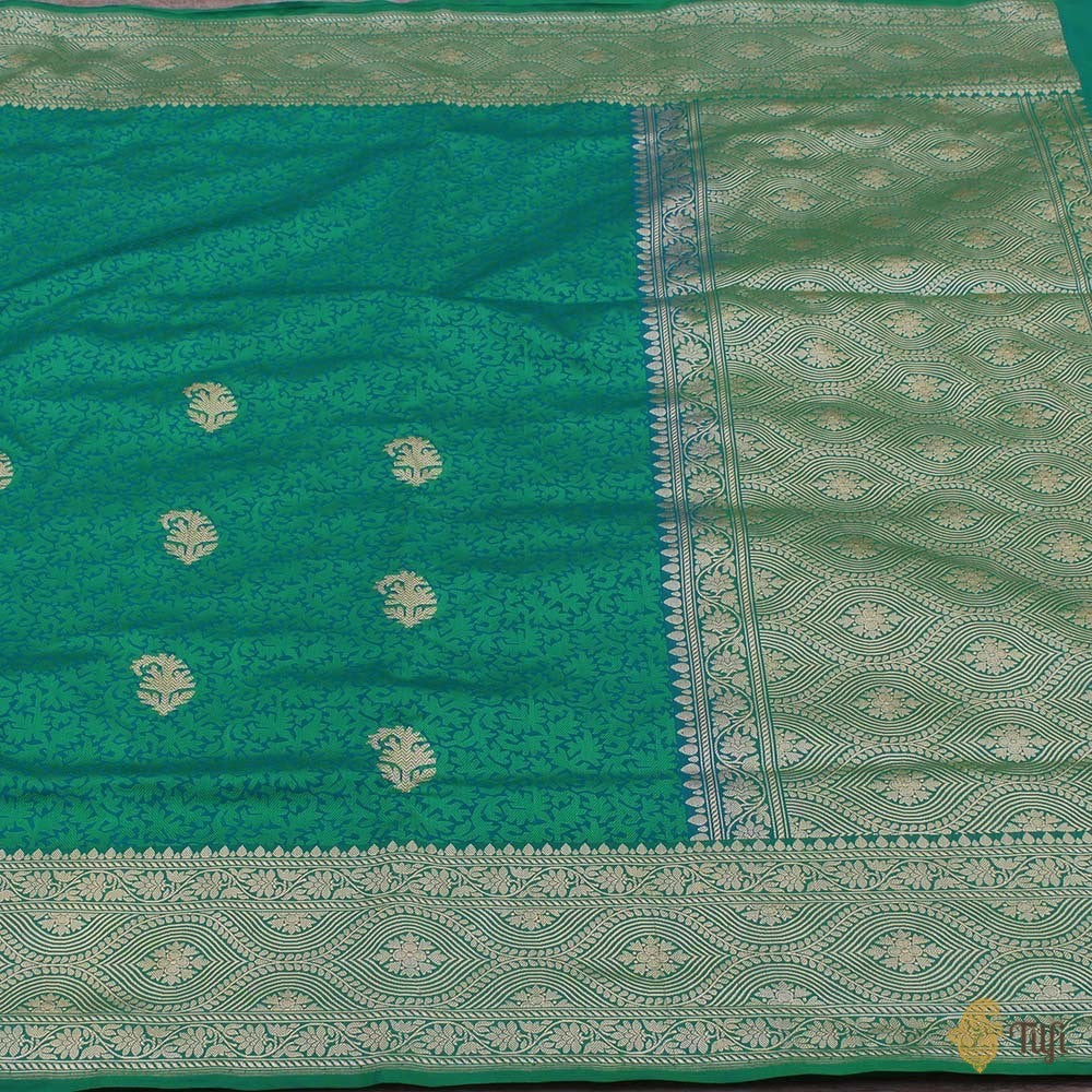 Teal Green Pure Katan Silk Banarasi Handloom Saree
