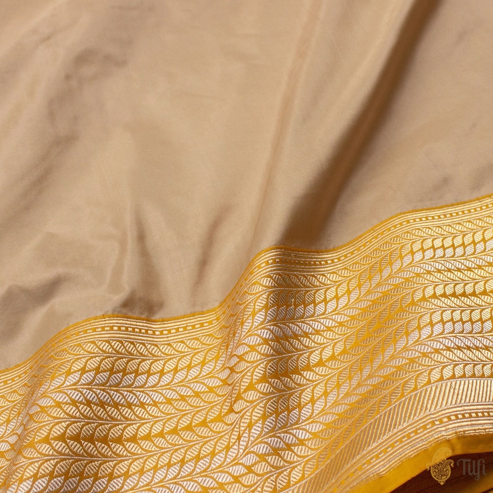 Pale Taupe-Yellow Pure Katan Silk Banarasi Handloom Saree
