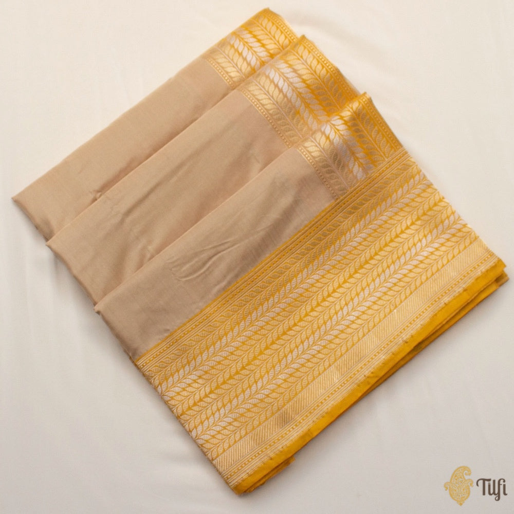 Pale Taupe-Yellow Pure Katan Silk Banarasi Handloom Saree