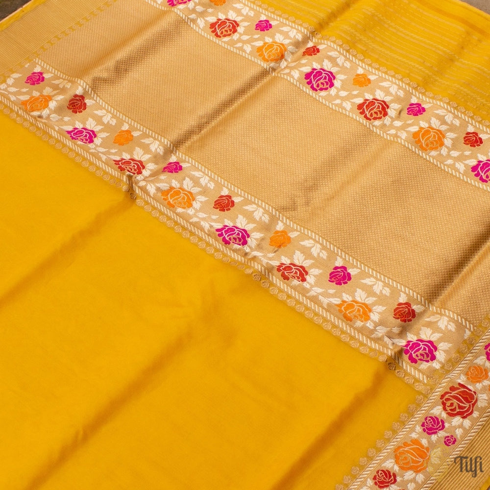 Yellow Pure Kora Silk Banarasi Handloom Saree