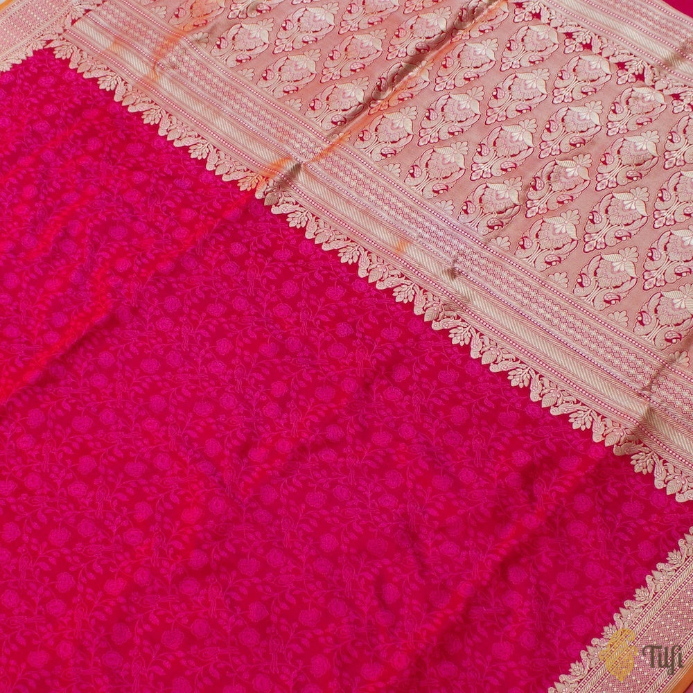 Red-Rani Pink Pure Soft Satin Silk Banarasi Handloom Saree