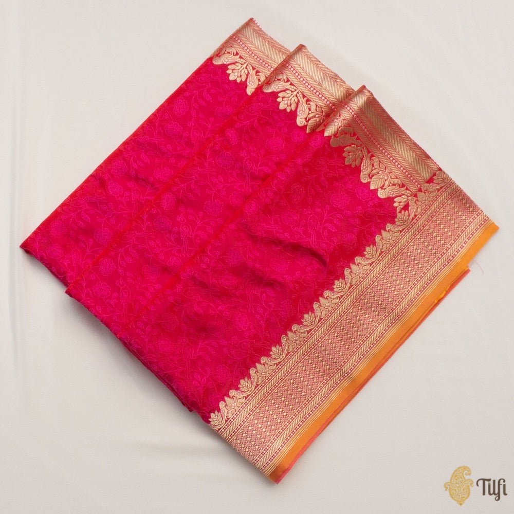Red-Rani Pink Pure Soft Satin Silk Banarasi Handloom Saree