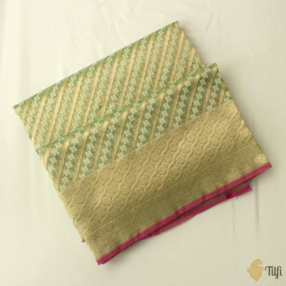 Mint Green Pure Kora Tissue Banarasi Handloom Saree