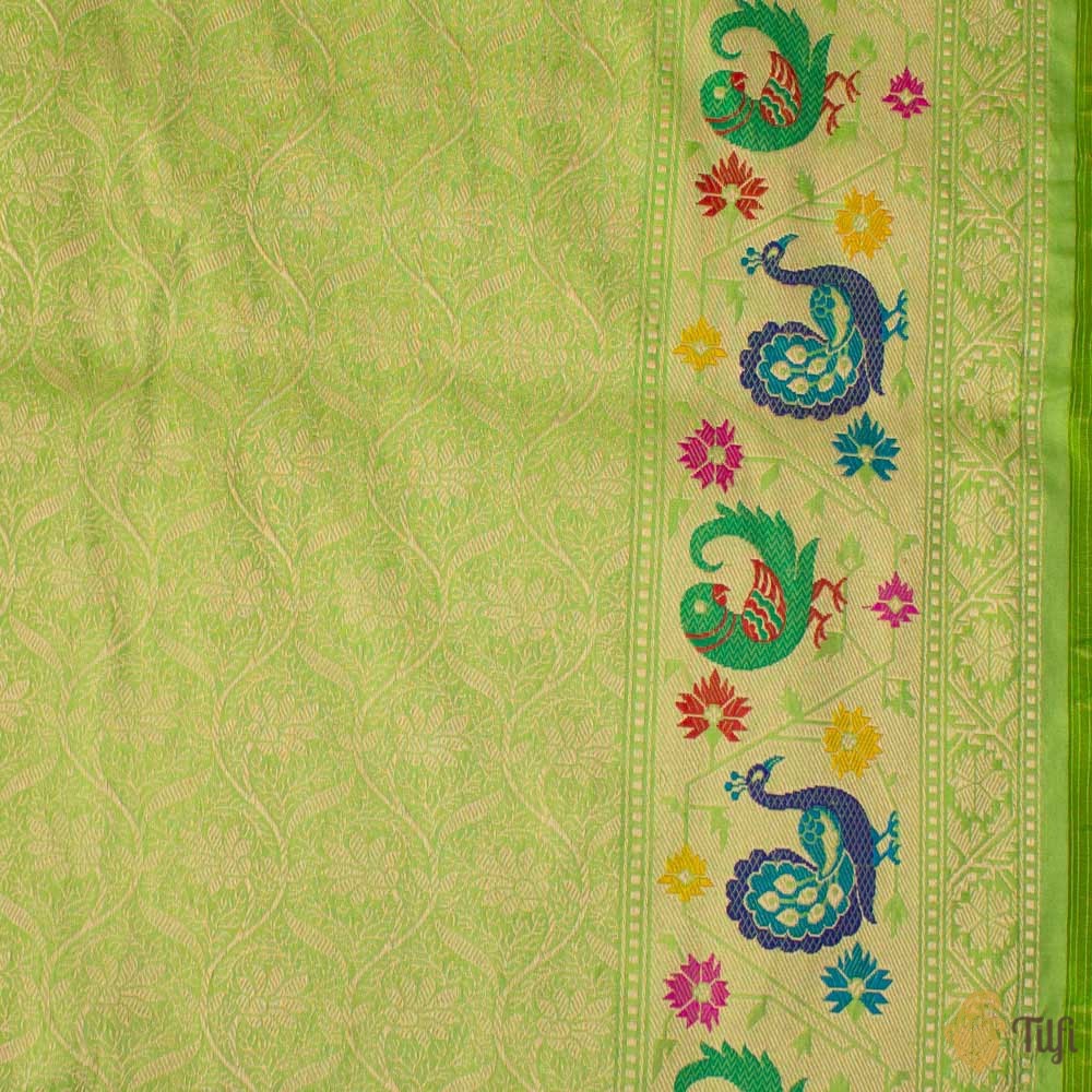 Parrot Green Pure Katan Silk Banarasi Paithani Handloom Saree