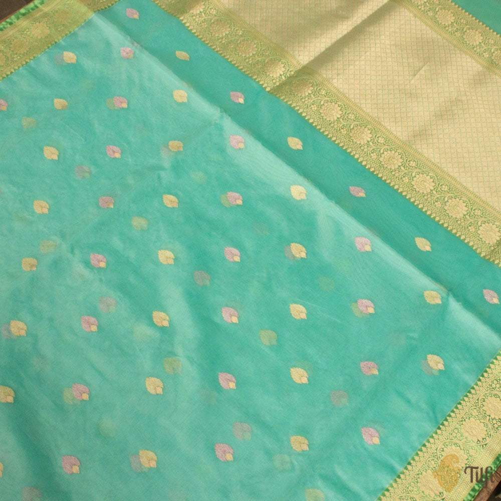 Light Blue Pure Kora Silk Handwoven Banarasi Saree