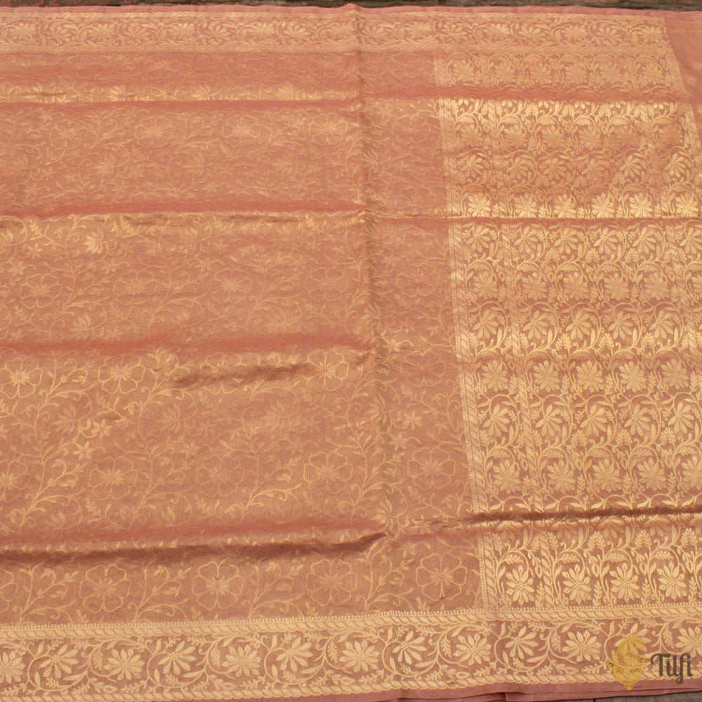Copper Pure Kora Tissue Silk Banarasi Handloom Saree