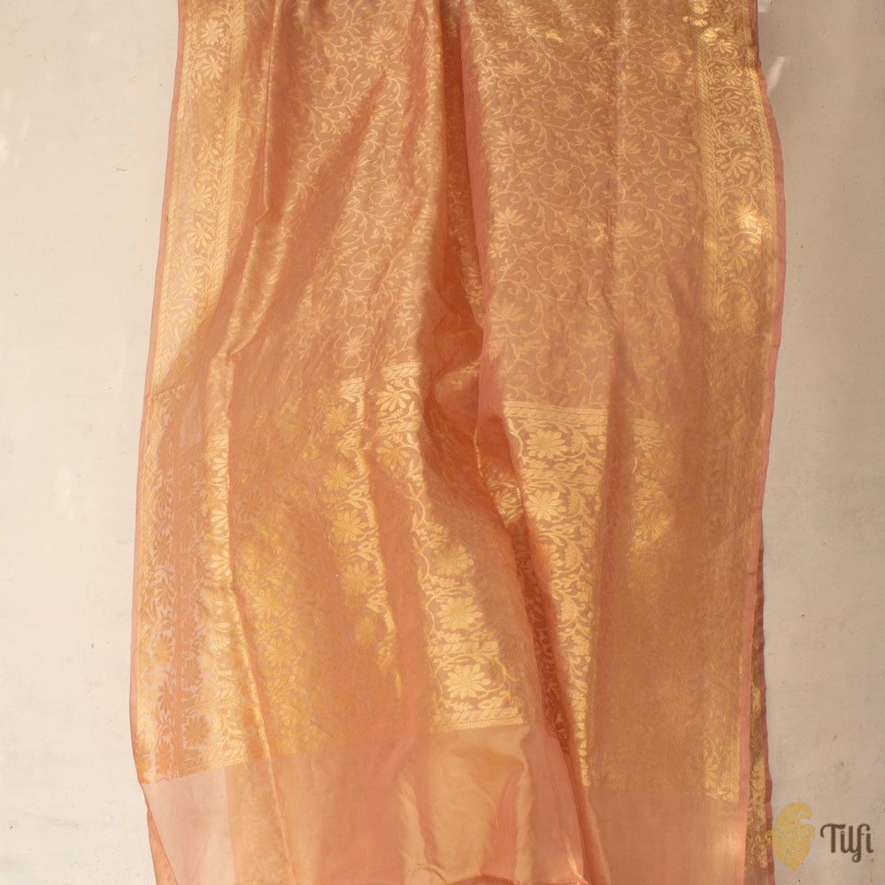 Copper Pure Kora Tissue Silk Banarasi Handloom Saree