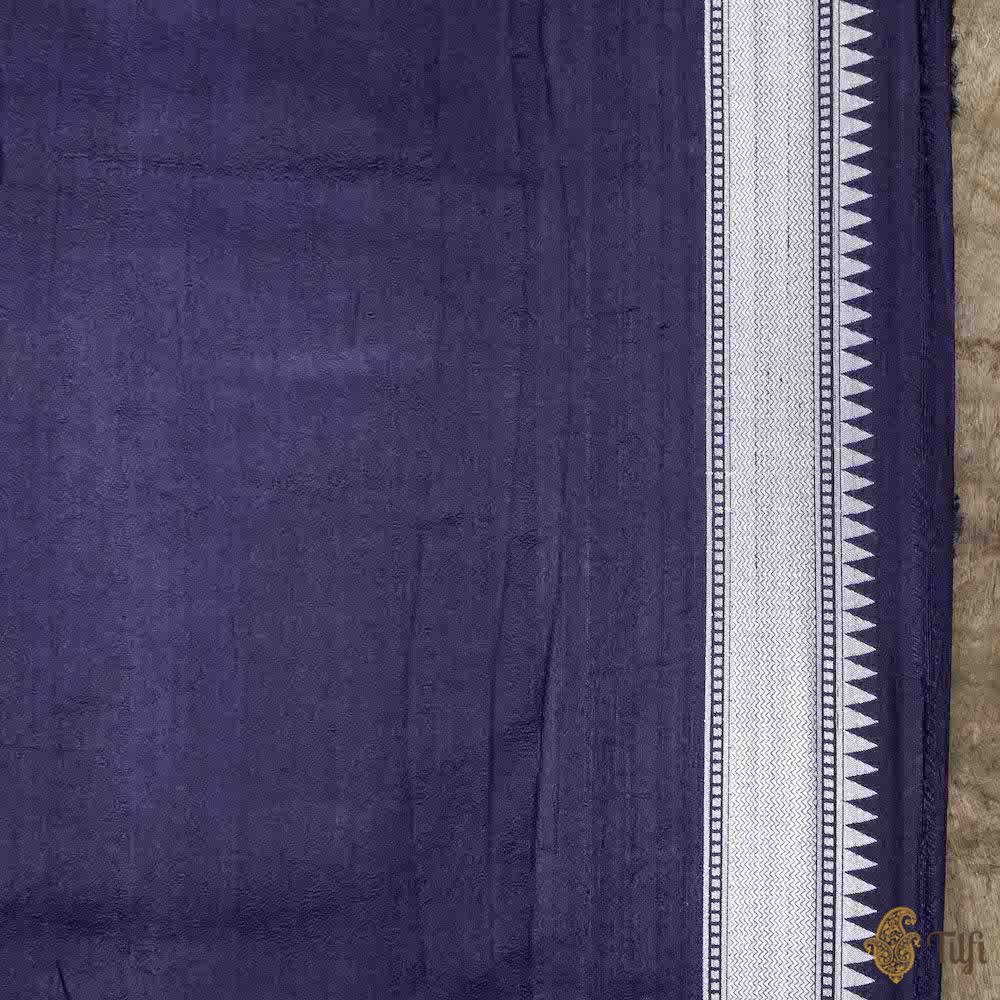 Navy Blue Pure Tussar Georgette Silk Banarasi Handloom Saree