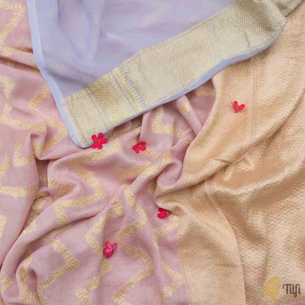 Rose Pink Pure Georgette Banarasi Handloom Saree