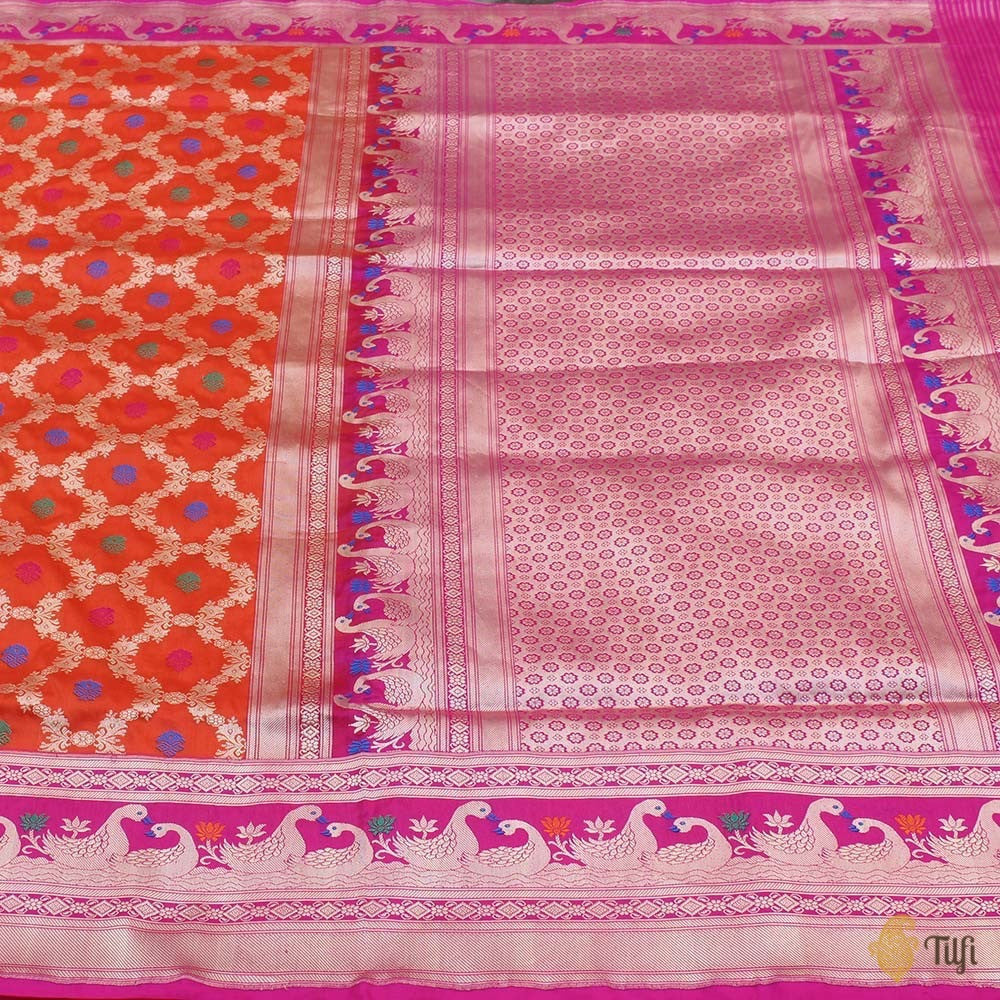 Orange Pure Katan Silk Banarasi Handloom Saree - Silver Zari main image 0