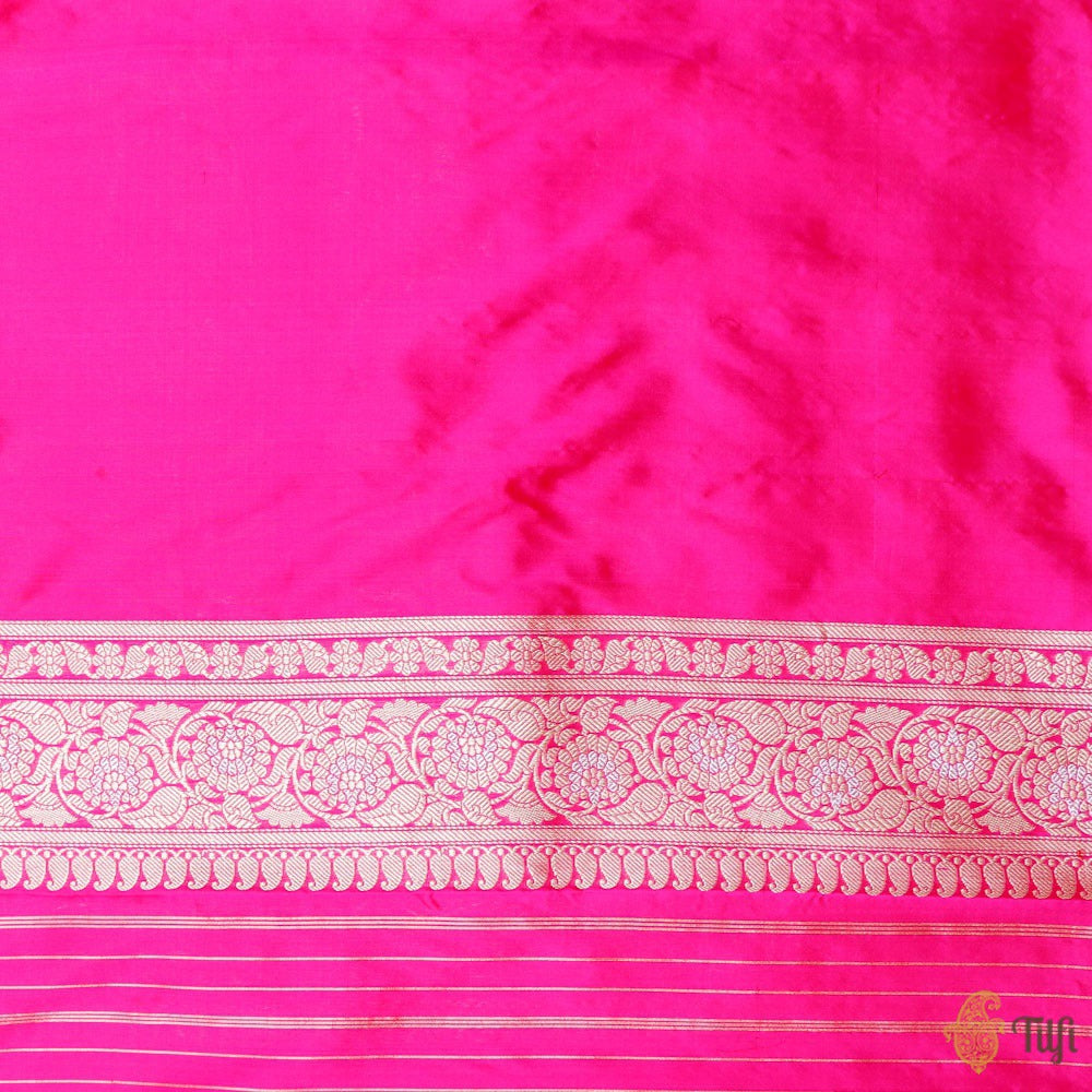 Red-Rani Pink Pure Katan Silk Kadwa Banarasi Handloom Saree