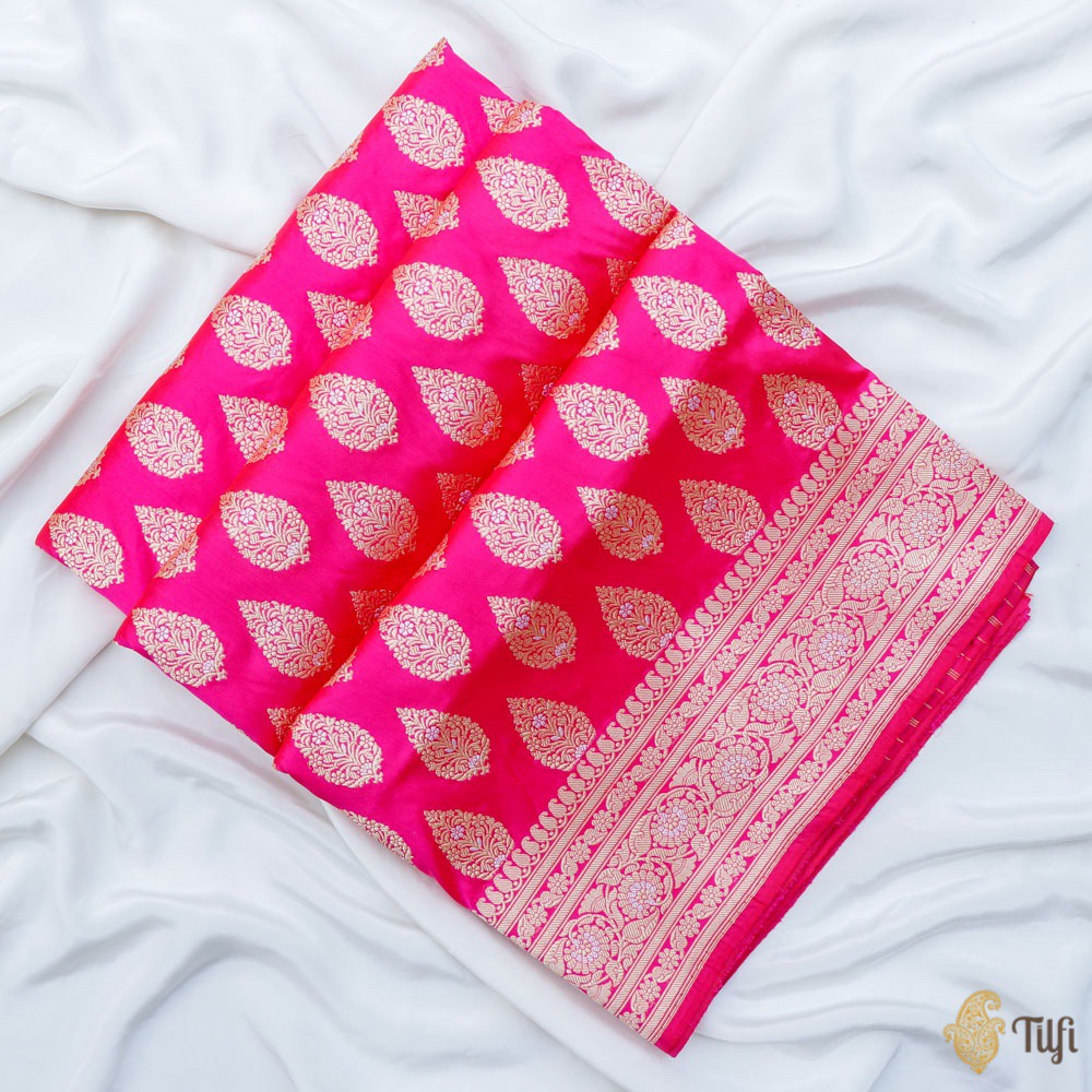 Red-Rani Pink Pure Katan Silk Kadwa Banarasi Handloom Saree