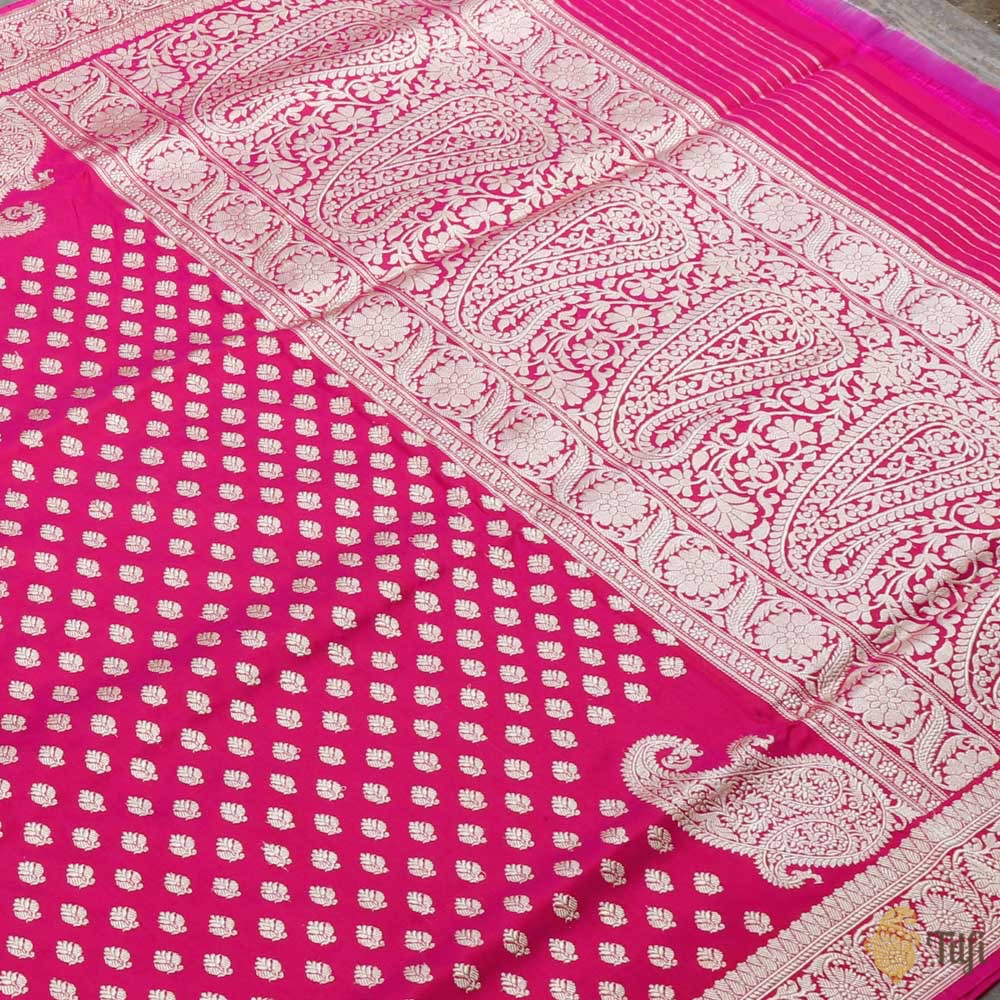 Rani Pink-Red Pure Katan Silk Kadwa Banarasi Handloom Saree