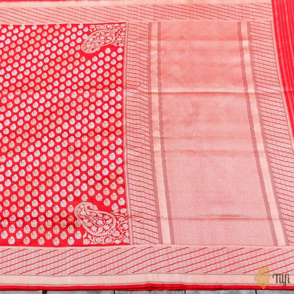 Red Pure Katan Silk Banarasi Handloom Kadwa Koniya Saree