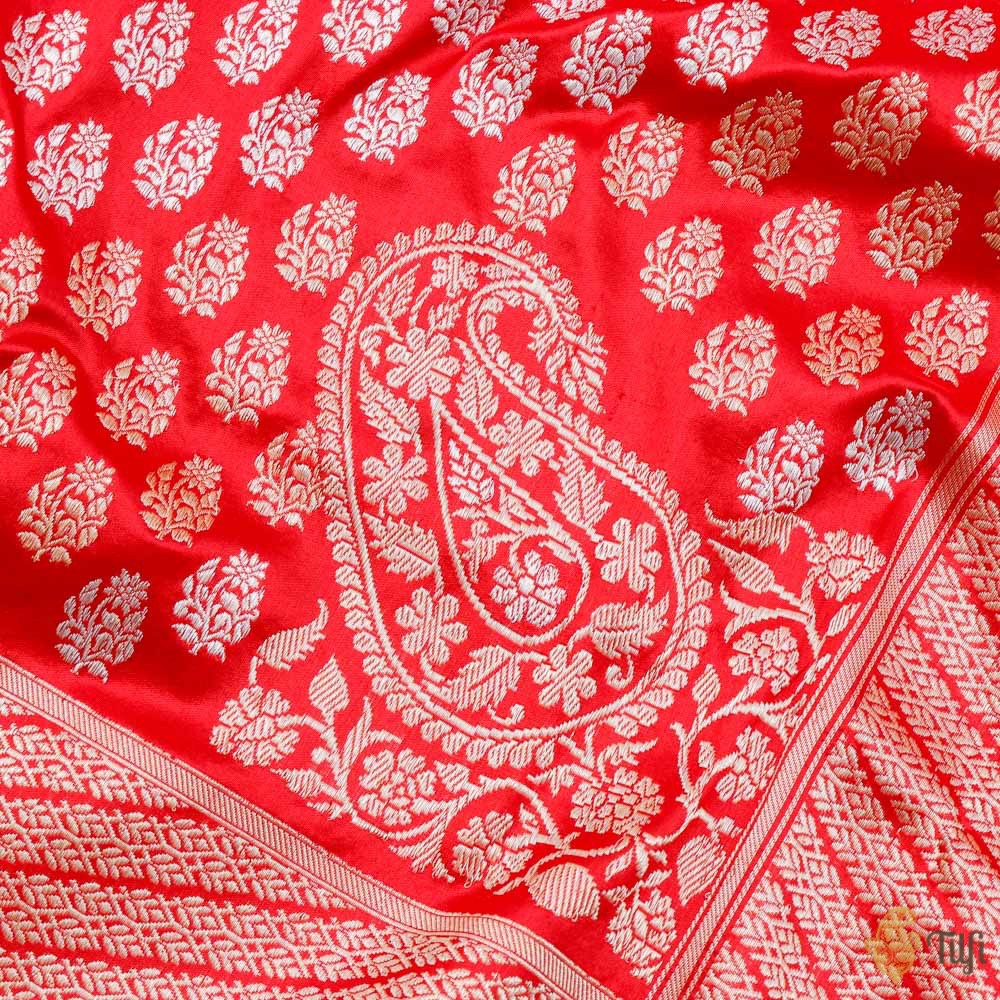 Red Pure Katan Silk Banarasi Handloom Kadwa Koniya Saree
