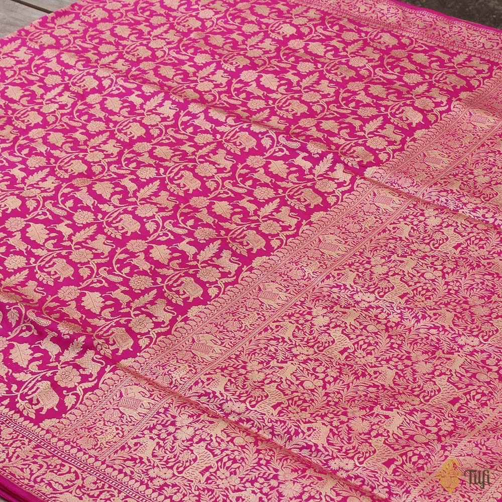 Indian Pink Pure Katan Silk Banarasi Shikaargah Handloom Saree