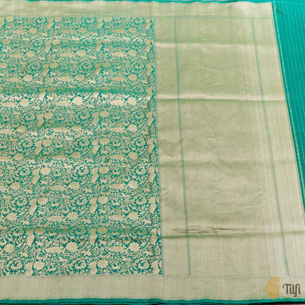 Dark Green Pure Katan Silk Banarasi Shikargah Handloom Saree - Tilfi
