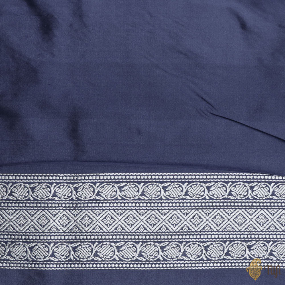Deep Navy Blue Pure Katan Silk Banarasi Shikargah Handloom Saree