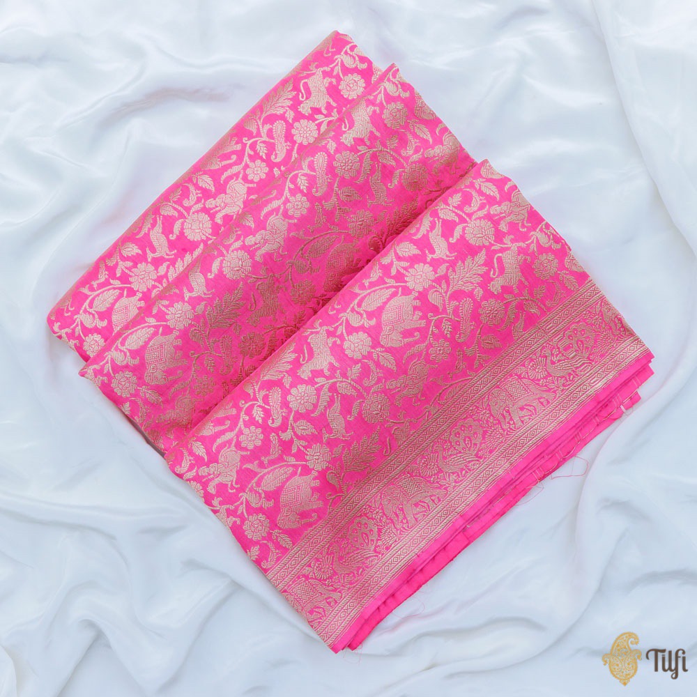 Gulabi Pink Pure Katan Silk Banarasi Shikaargah Handloom Saree