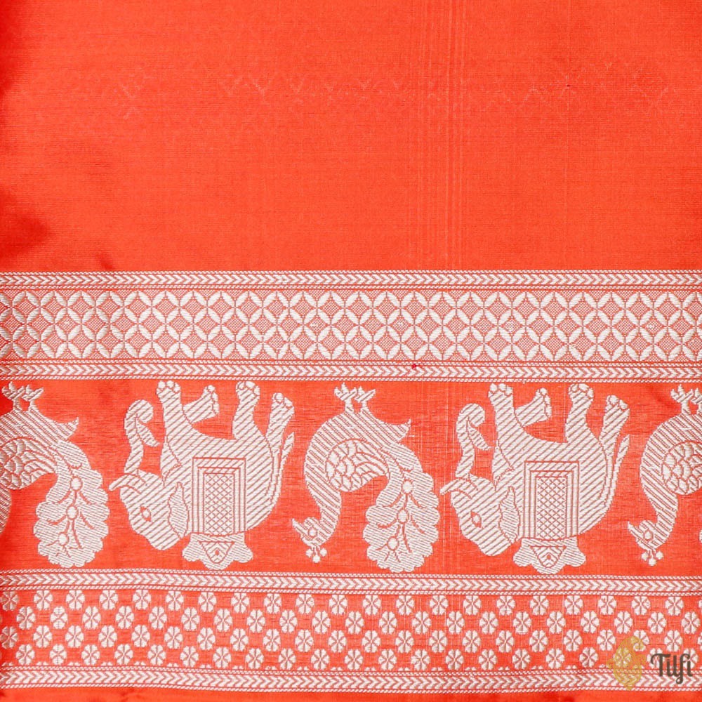 Red-Orange Pure Katan Silk Banarasi Shikargah Handloom Saree