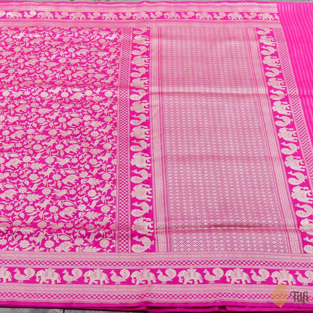 Fuchsia Pink Pure Katan Silk Banarasi Shikargah Handloom Saree