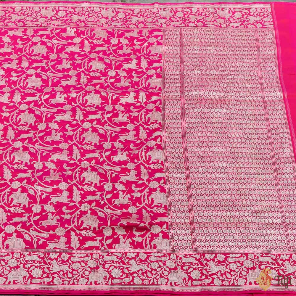 Rani Pink-Red Pure Katan Silk Banarasi Shikaargah Handloom Saree