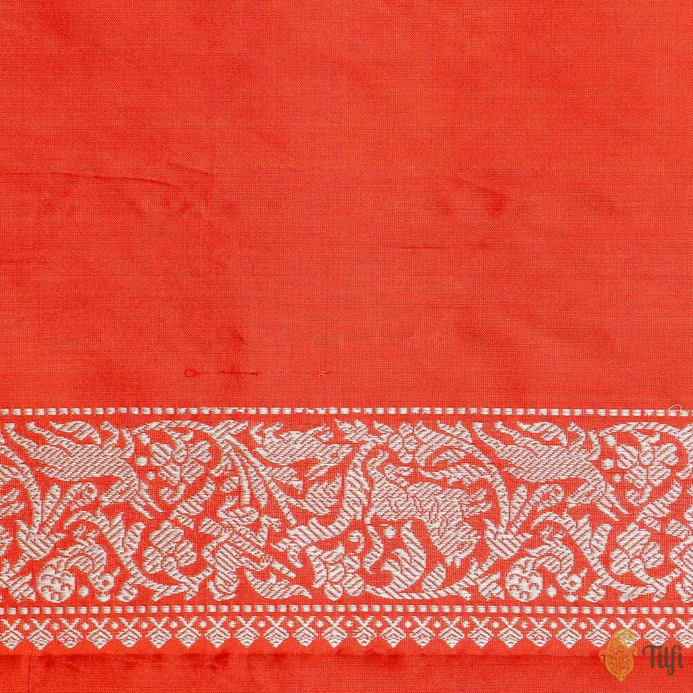 Red-Orange Pure Katan Silk Banarasi Shikaargah Handloom Saree