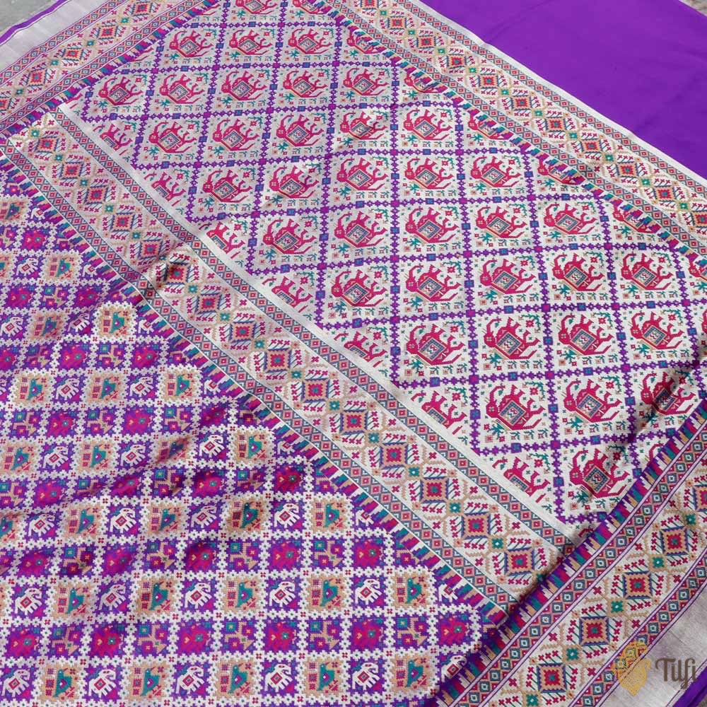 Purple Pure Katan Silk Banarasi Handloom Patola Saree