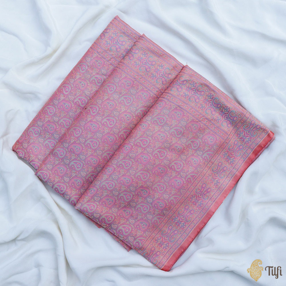 Soft Pink Pure Soft Satin Silk Tanchoi Jamawar Banarasi Handloom Saree