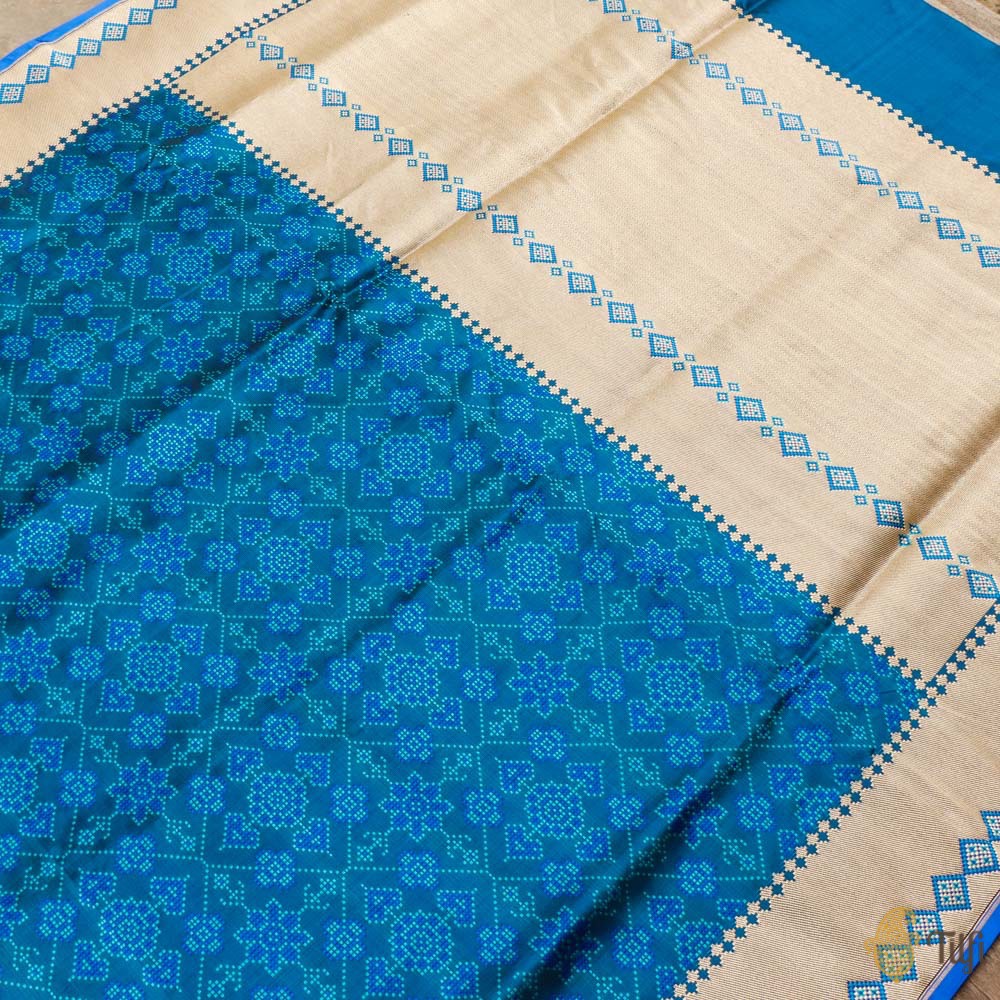 Prussian Blue Pure Soft Satin Silk Banarasi Handloom Saree