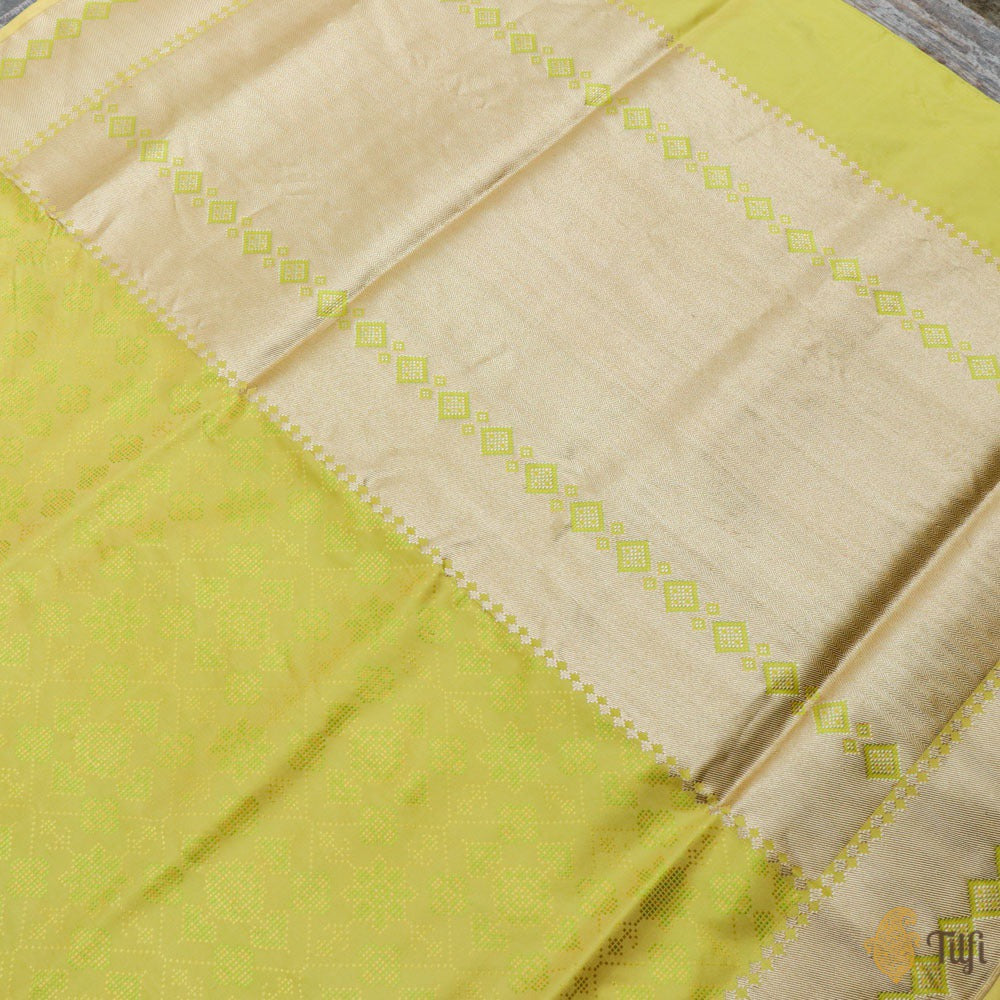 Lemon Green Pure Soft Satin Silk Banarasi Handloom Saree