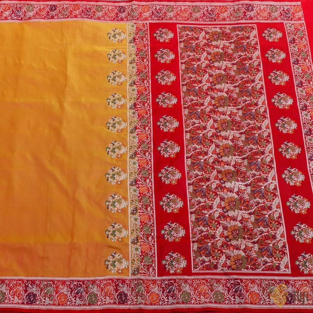 Yellow-Pink Pure Satin Silk Banarasi Valkalam Handloom Saree