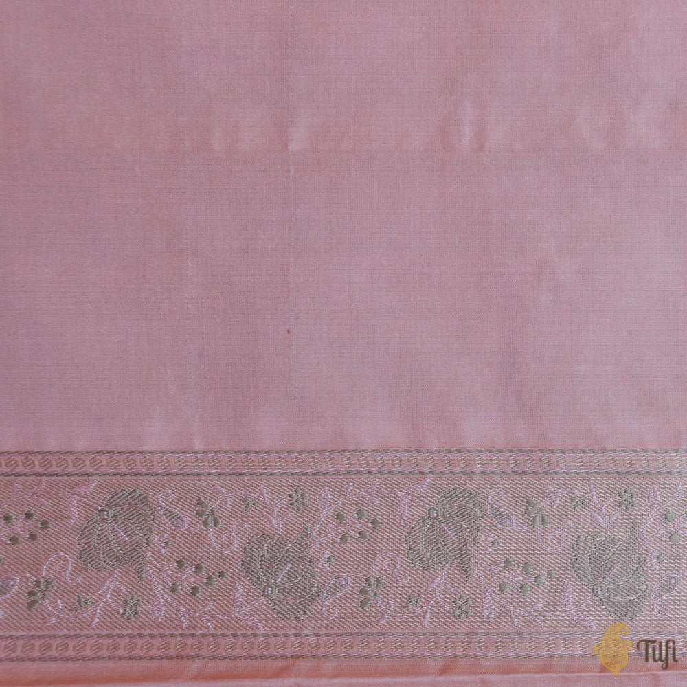 Peach Pure Soft Satin Silk Tanchoi Jamawar Banarasi Handloom Saree