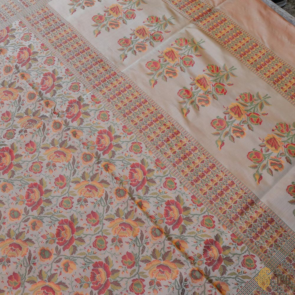 Fawn Pure Soft Satin Silk Banarasi Handloom Saree