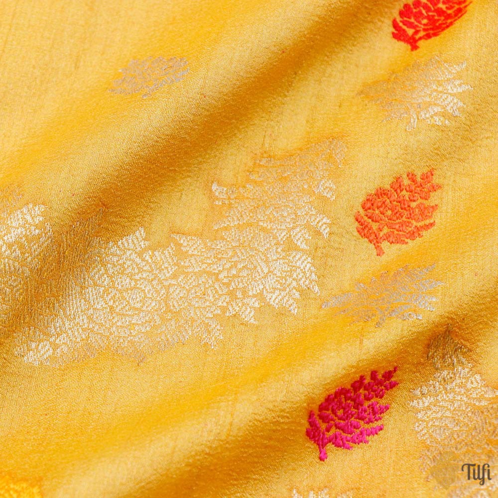 Yellow Pure Tussar Georgette Silk Banarasi Handloom Saree