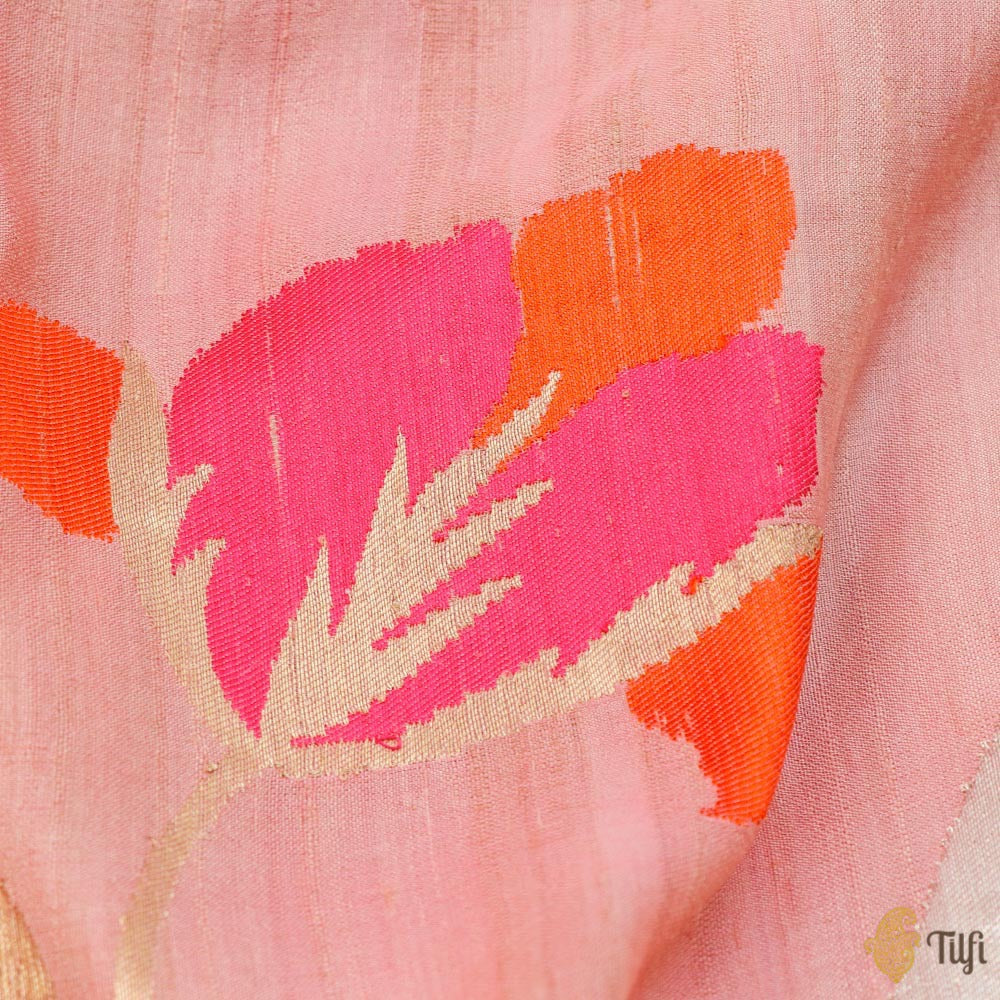 Soft Pink Pure Tussar Georgette Silk Banarasi Handloom Saree