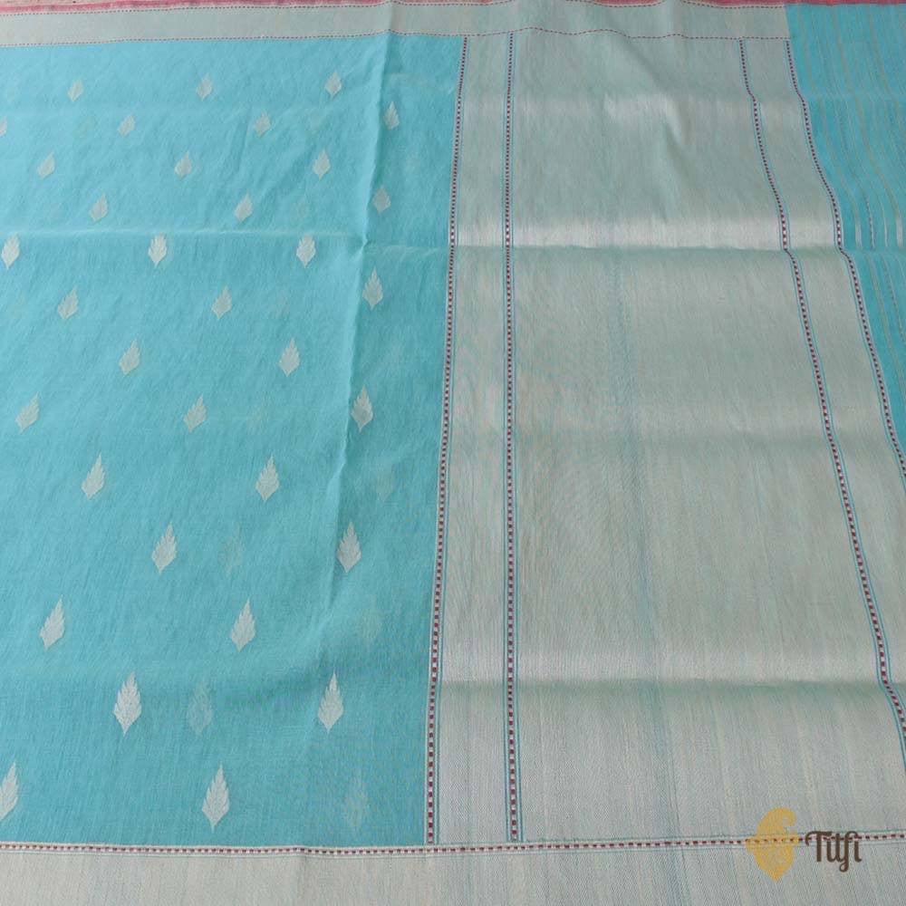 Ferozi Blue Pure Cotton Banarasi Handloom Saree